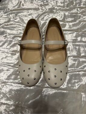 Women's Cream Studded Mary Jane Flats